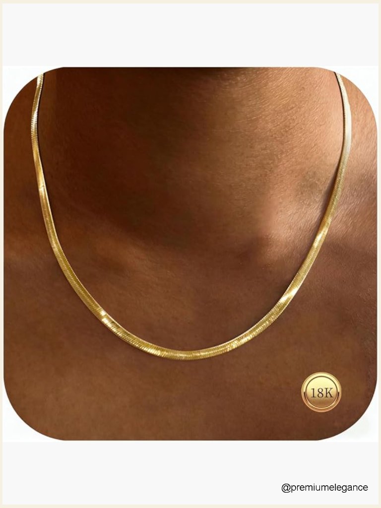 18k Gold Snake Chain Necklace Dainty Jewelry Gift For Women